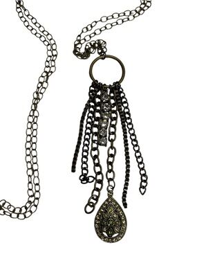 ✔️✔️Antique Brass Teardrop Circle Pendant with chain and Rhinestone Necklace